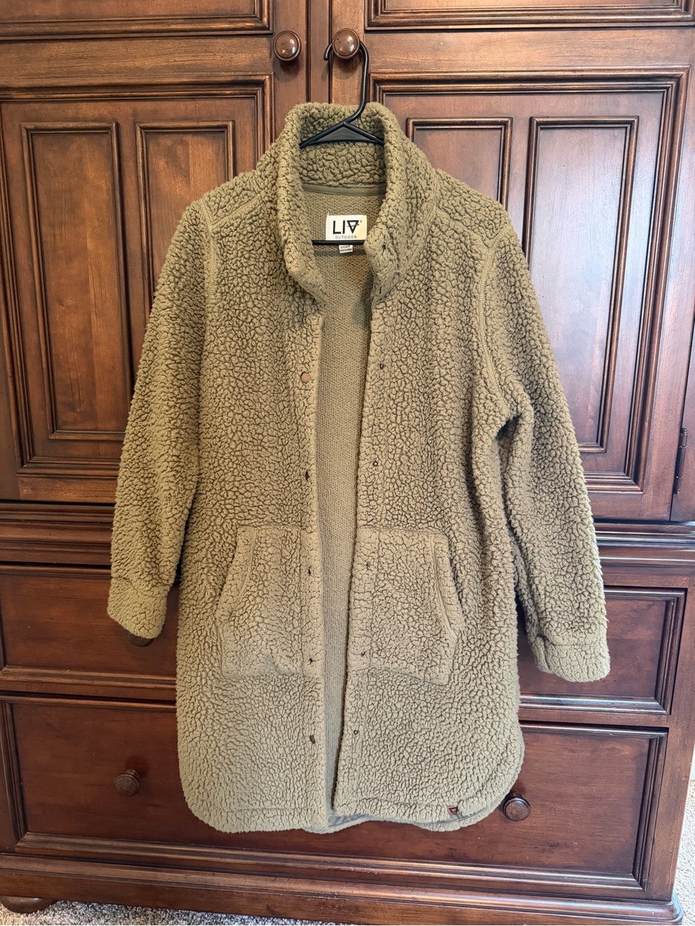 LIV Olive Teddy Sherpa Coat - Women's Cozy Long Jacket